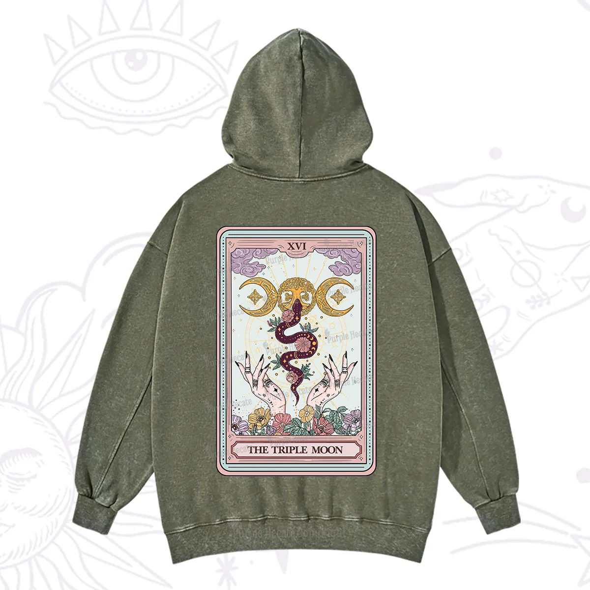 Purplehecate The Triple Moon Tarot Washed Hoodie