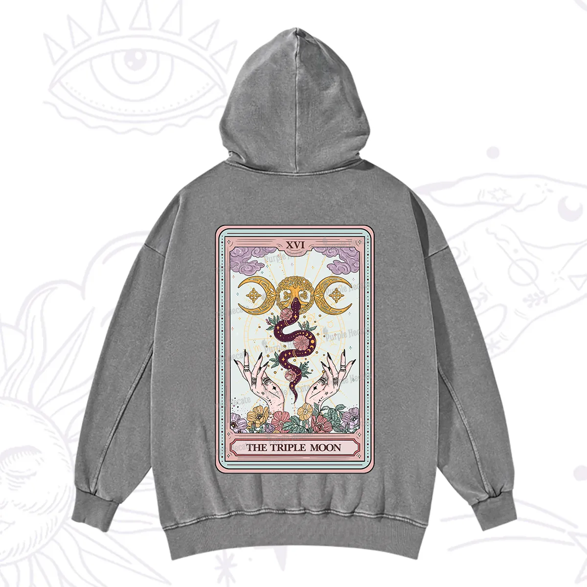 Purplehecate The Triple Moon Tarot Washed Hoodie