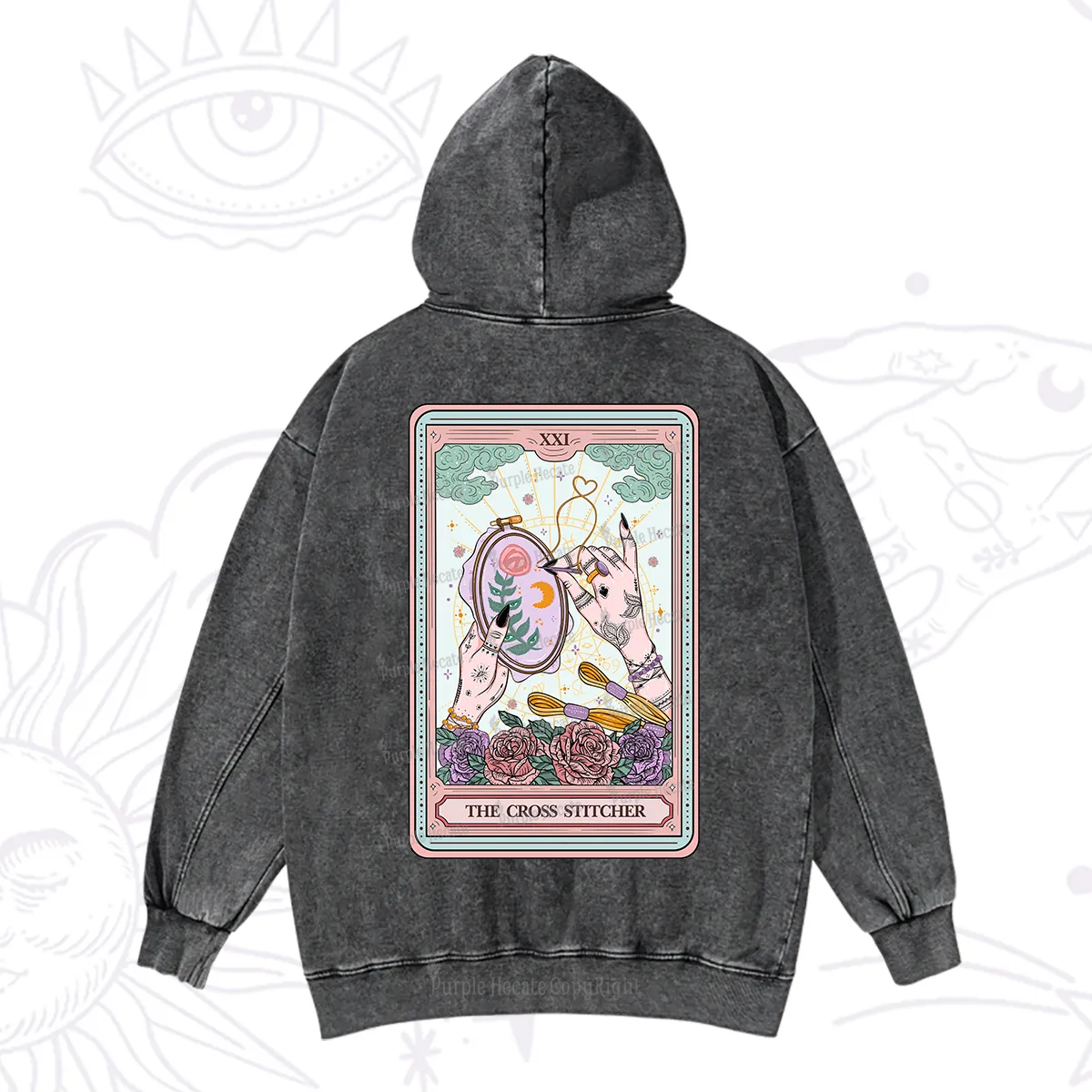 Purplehecate The Cross Stitcher Tarot Washed Hoodie