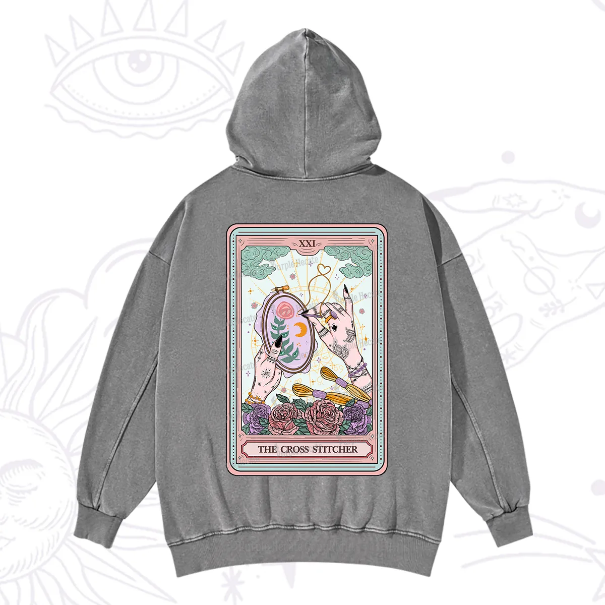 Purplehecate The Cross Stitcher Tarot Washed Hoodie