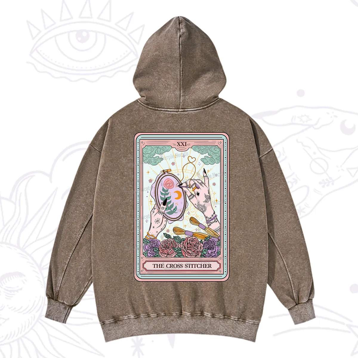 Purplehecate The Cross Stitcher Tarot Washed Hoodie