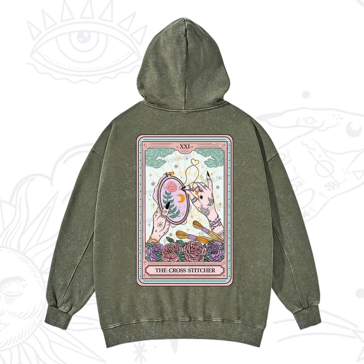 Purplehecate The Cross Stitcher Tarot Washed Hoodie