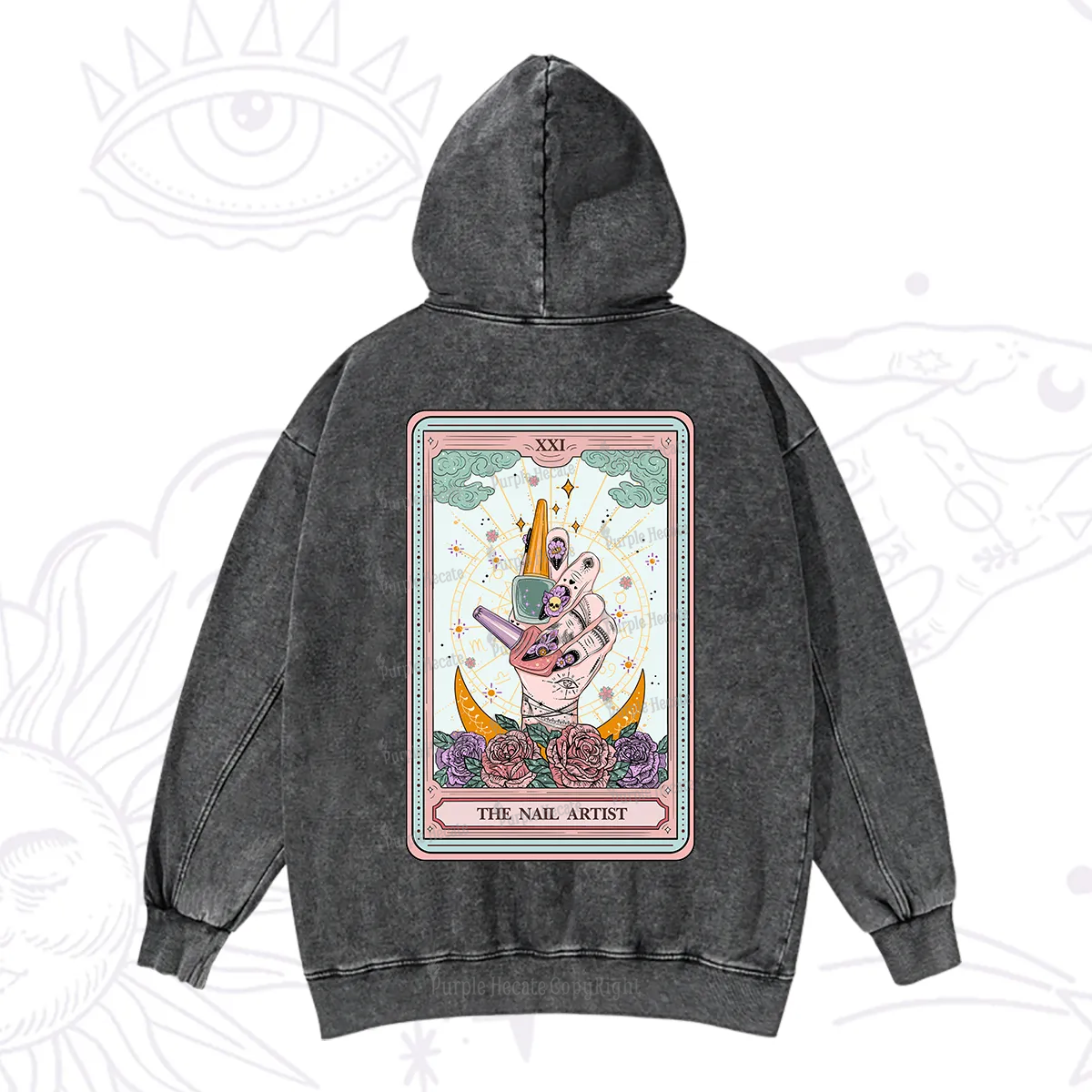 Purplehecate The Badass Nail Artist Tarot Washed Hoodie