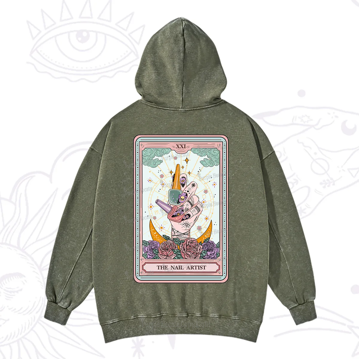 Purplehecate The Badass Nail Artist Tarot Washed Hoodie