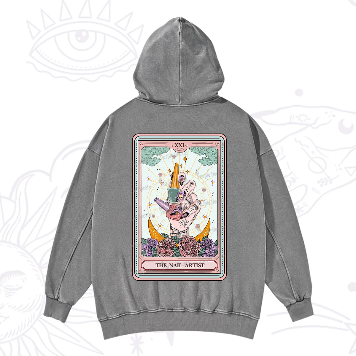 Purplehecate The Badass Nail Artist Tarot Washed Hoodie