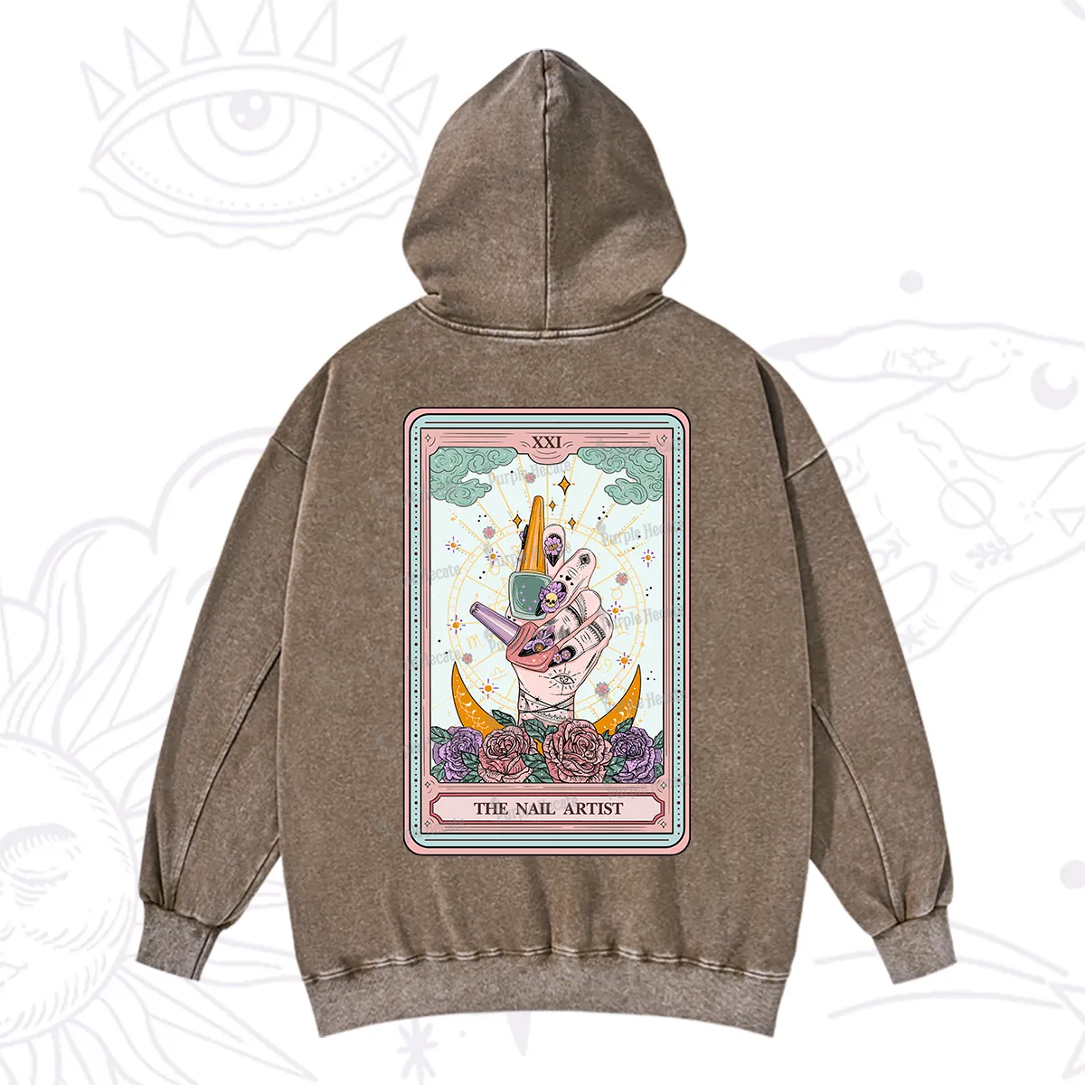 Purplehecate The Badass Nail Artist Tarot Washed Hoodie