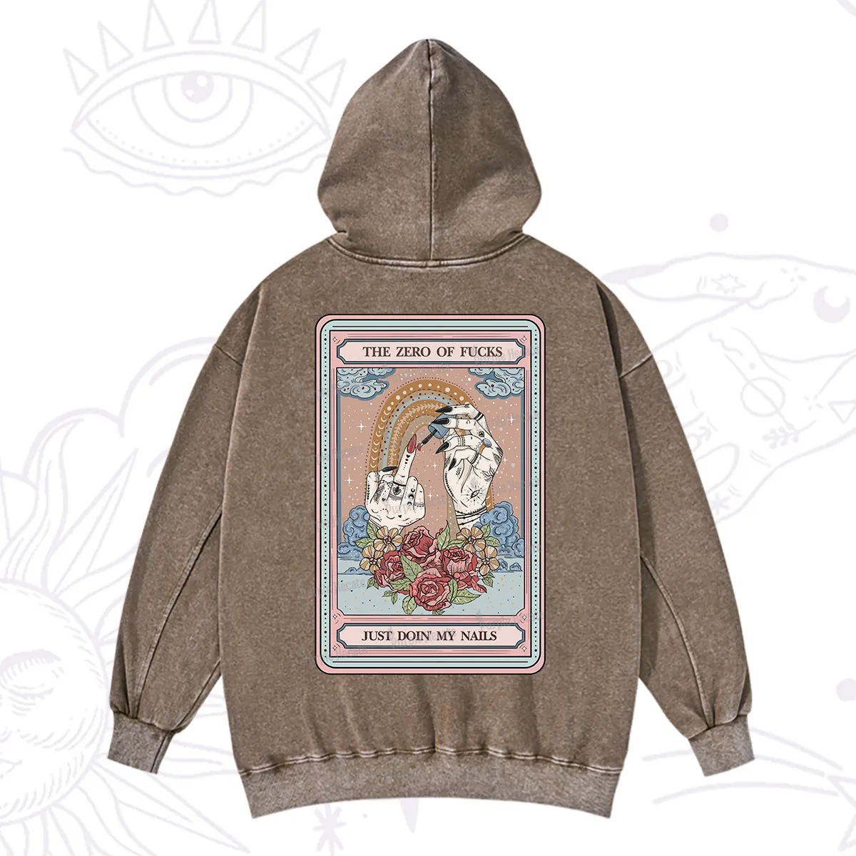 Purplehecate The Zero of Fucks Just Doin' My Nails Tarot Washed Hoodie