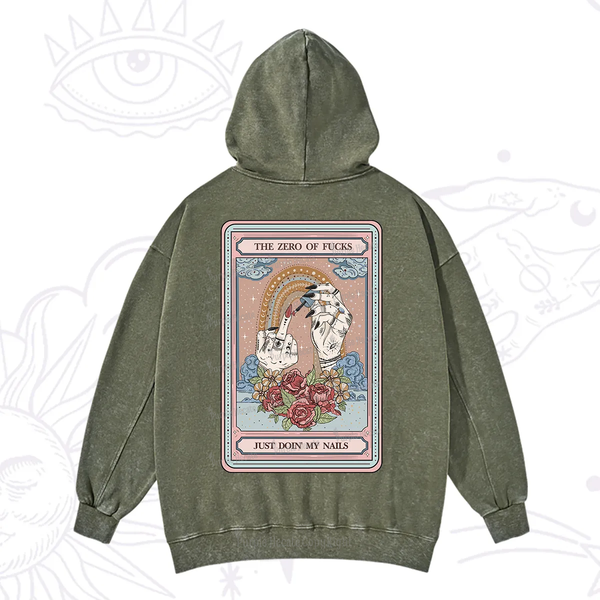 Purplehecate The Zero of Fucks Just Doin' My Nails Tarot Washed Hoodie