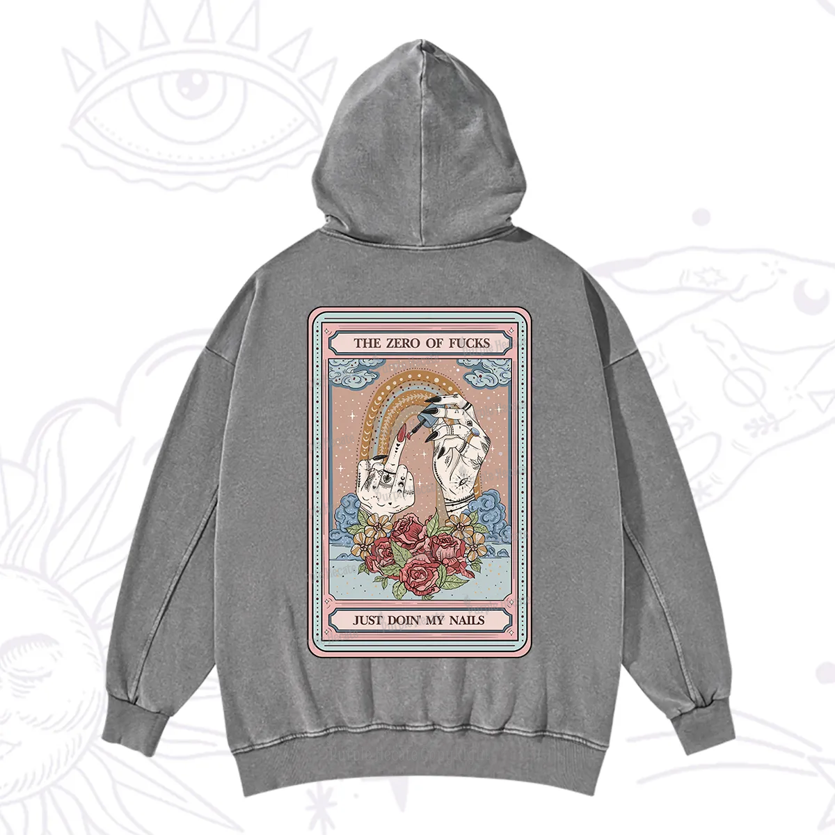 Purplehecate The Zero of Fucks Just Doin' My Nails Tarot Washed Hoodie