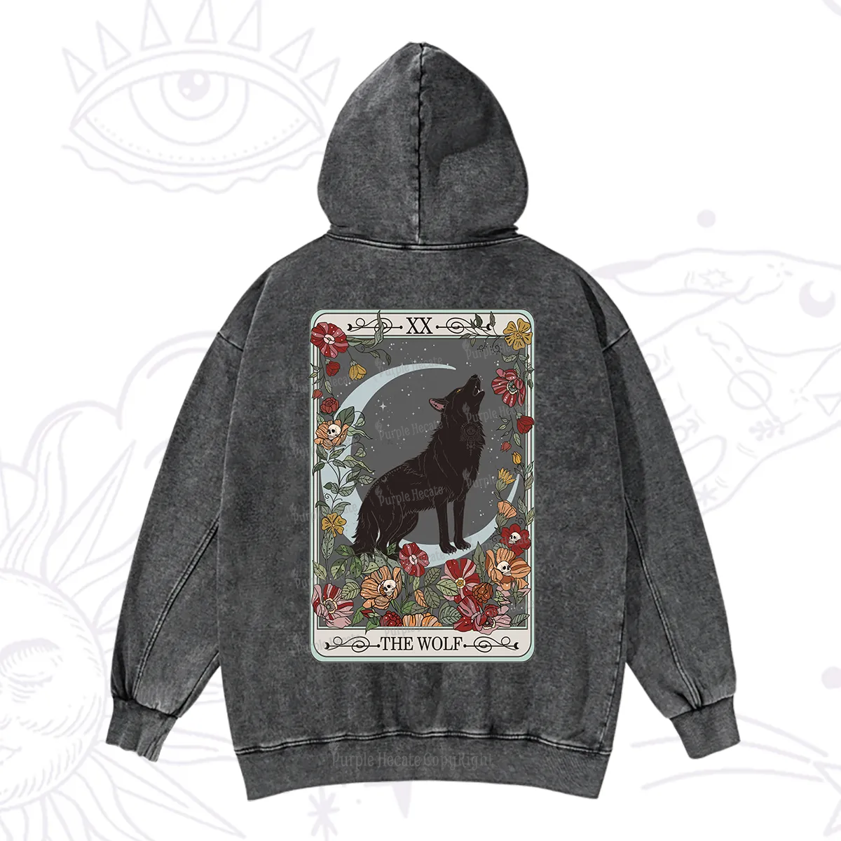 Purplehecate The Wolf Tarot Washed Hoodie
