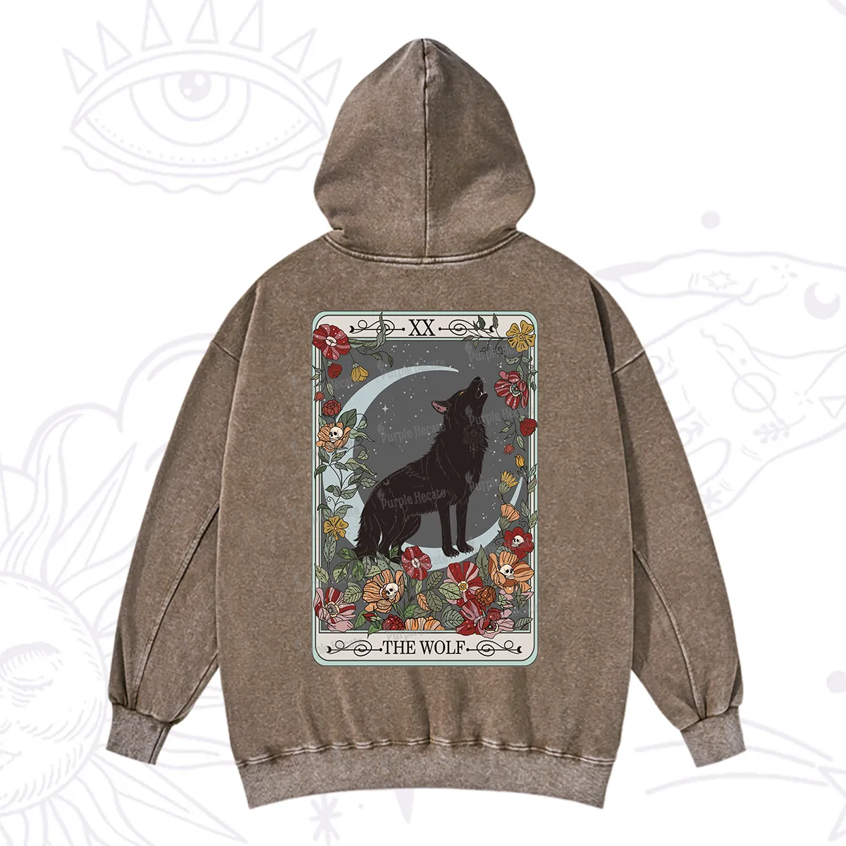 Purplehecate The Wolf Tarot Washed Hoodie
