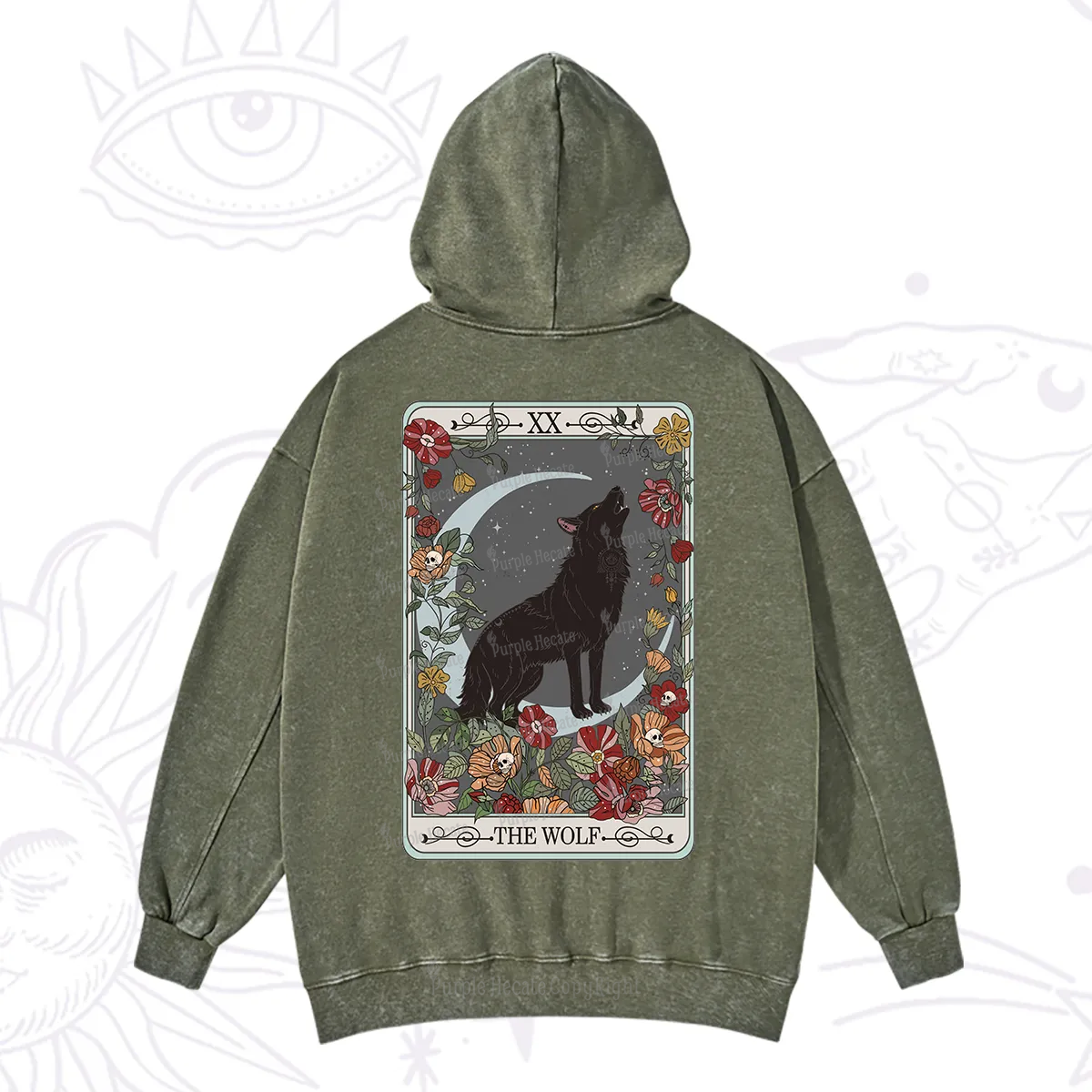 Purplehecate The Wolf Tarot Washed Hoodie