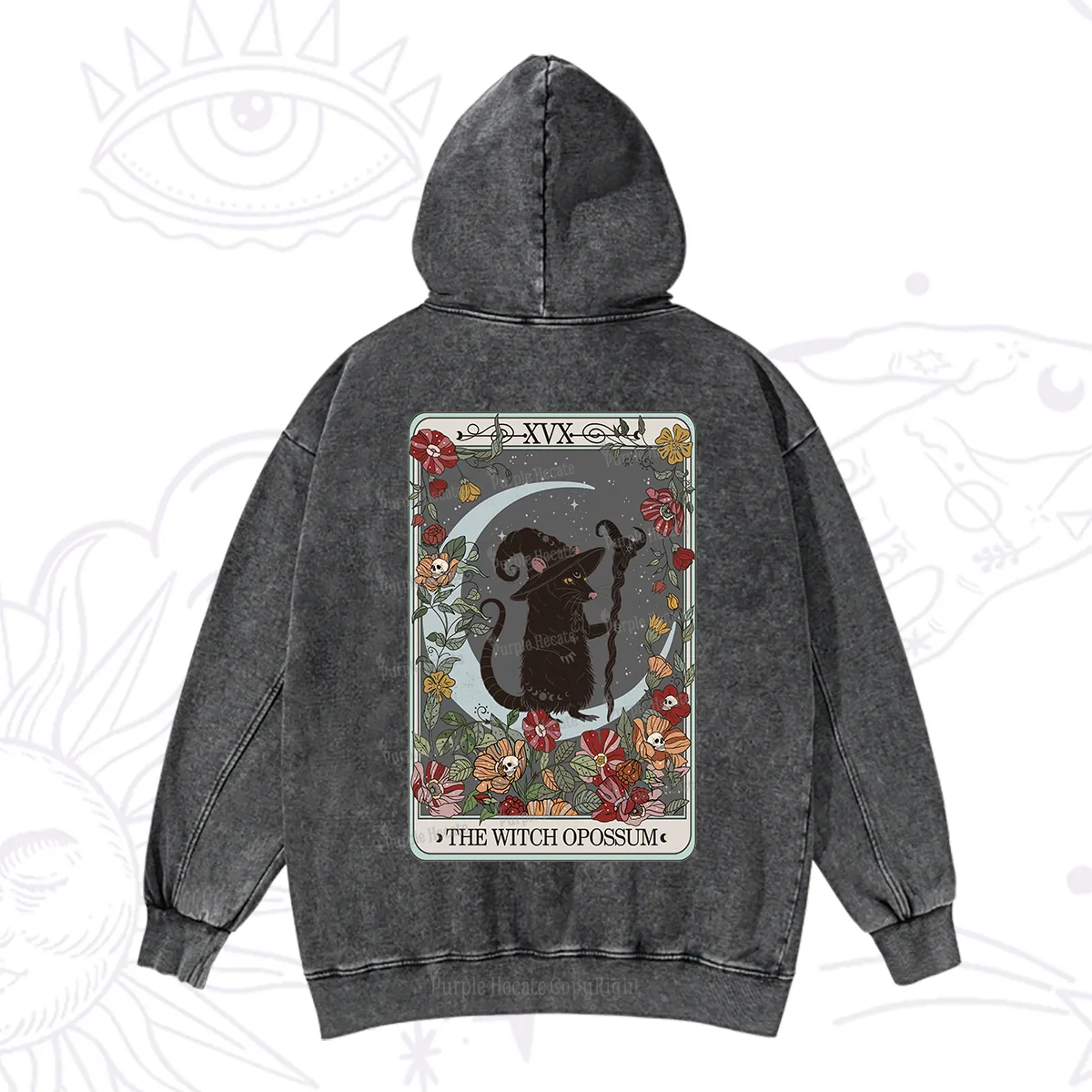 Purplehecate The Witch Opossum Tarot Washed Hoodie