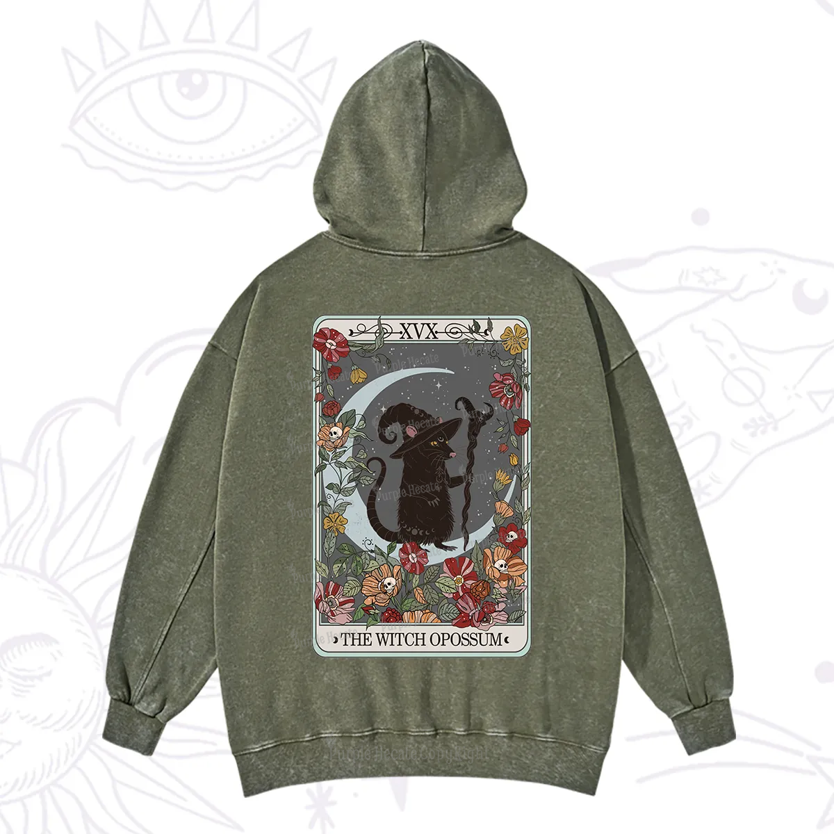 Purplehecate The Witch Opossum Tarot Washed Hoodie