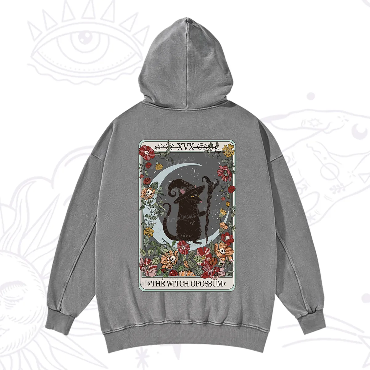 Purplehecate The Witch Opossum Tarot Washed Hoodie