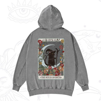 Purplehecate The Witch Opossum Tarot Washed Hoodie