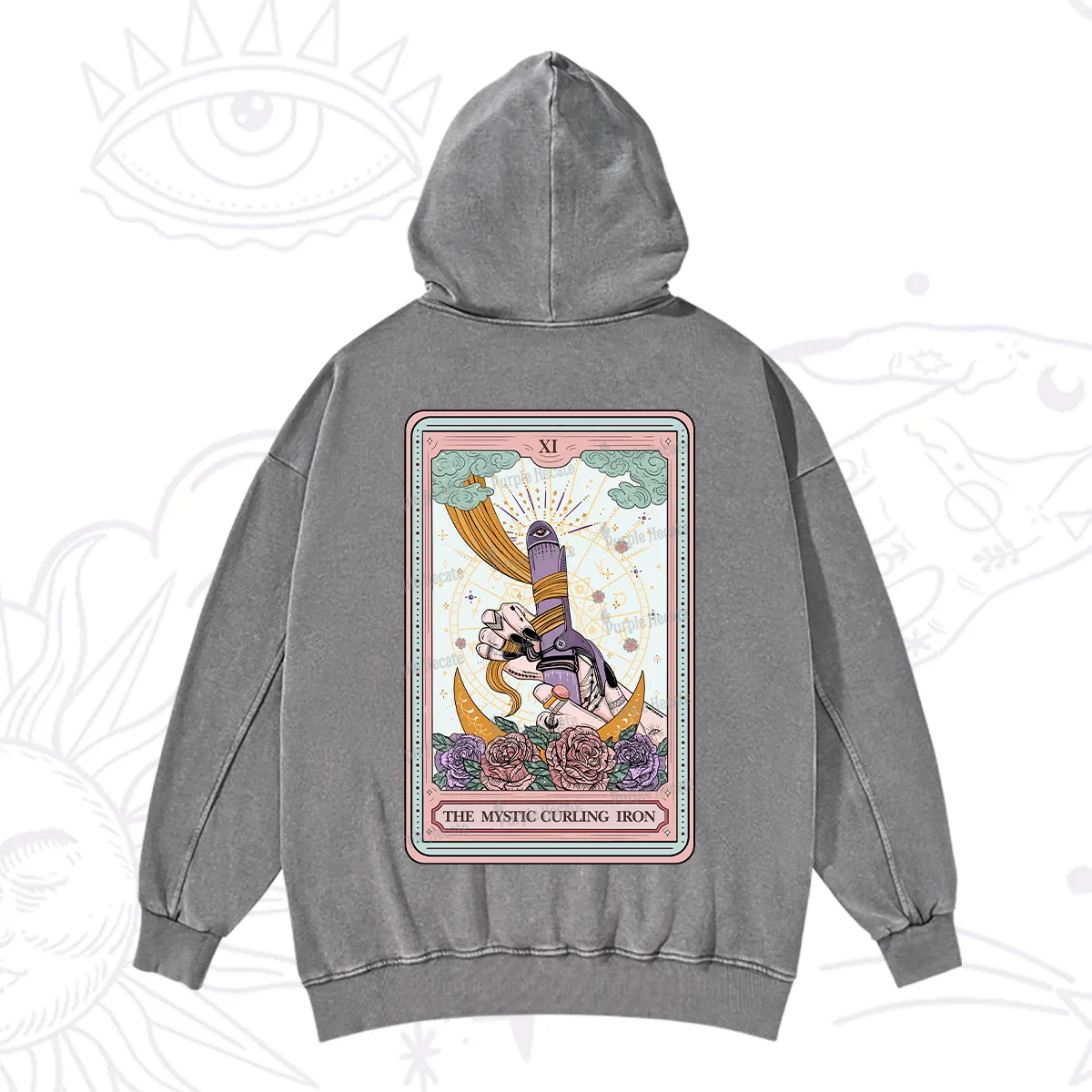 Purplehecate The Mystic Curling Iron Tarot Washed Hoodie
