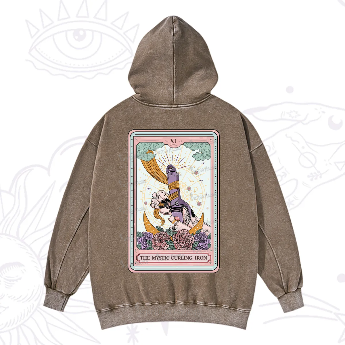 Purplehecate The Mystic Curling Iron Tarot Washed Hoodie