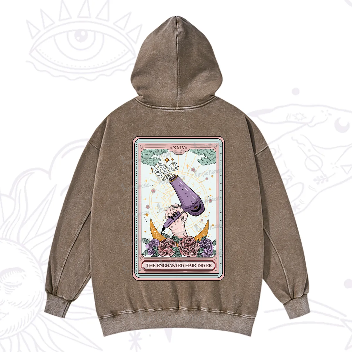 Purplehecate The Enchanted Hair Dryer Tarot Washed Hoodie