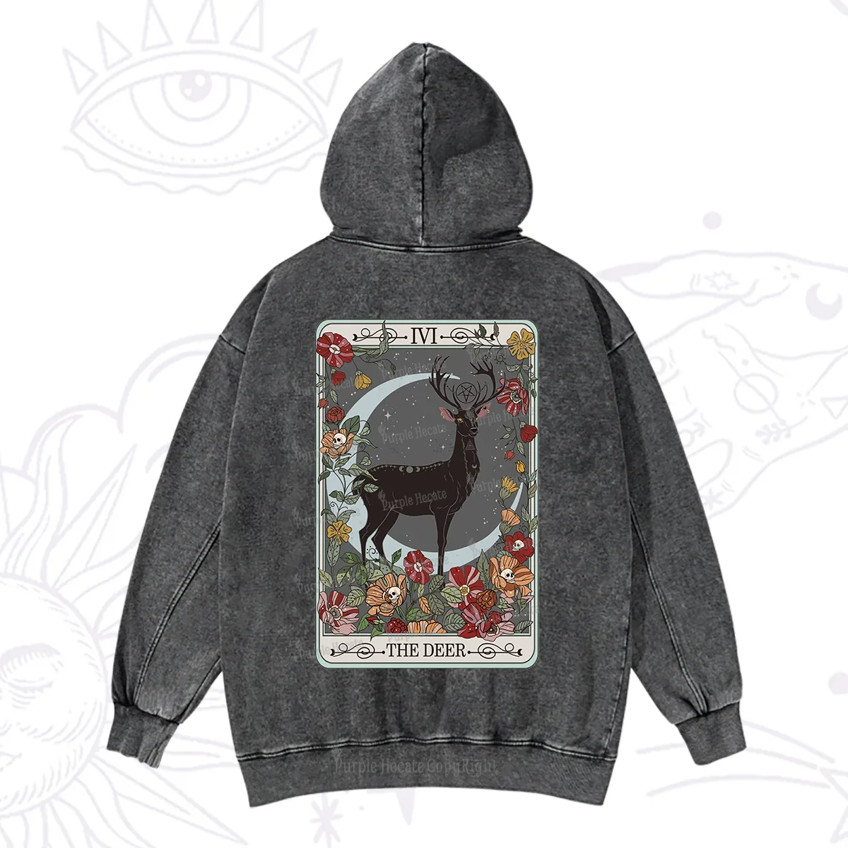Purplehecate The Deer Tarot Washed Hoodie