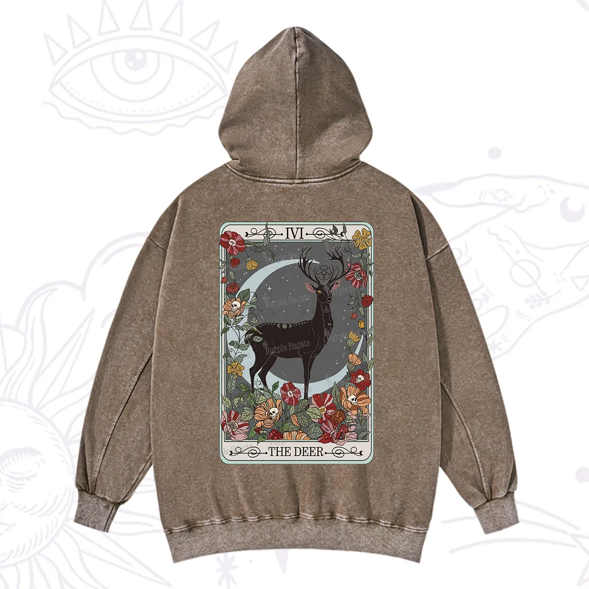 Purplehecate The Deer Tarot Washed Hoodie
