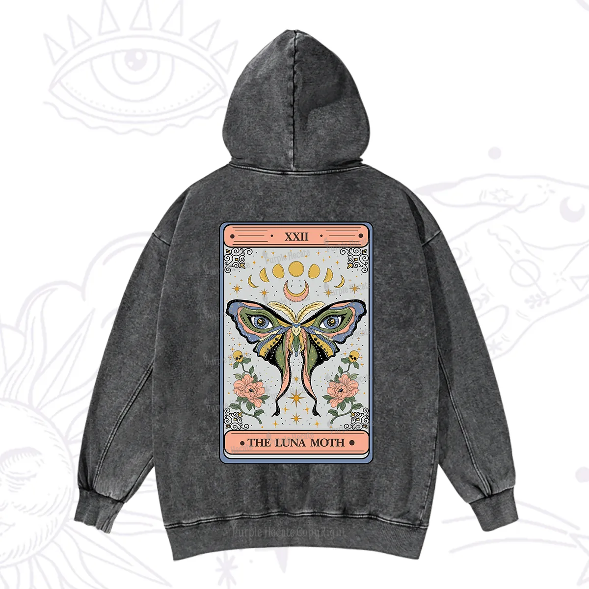 Purplehecate The Luna Moth Tarot Washed Hoodie