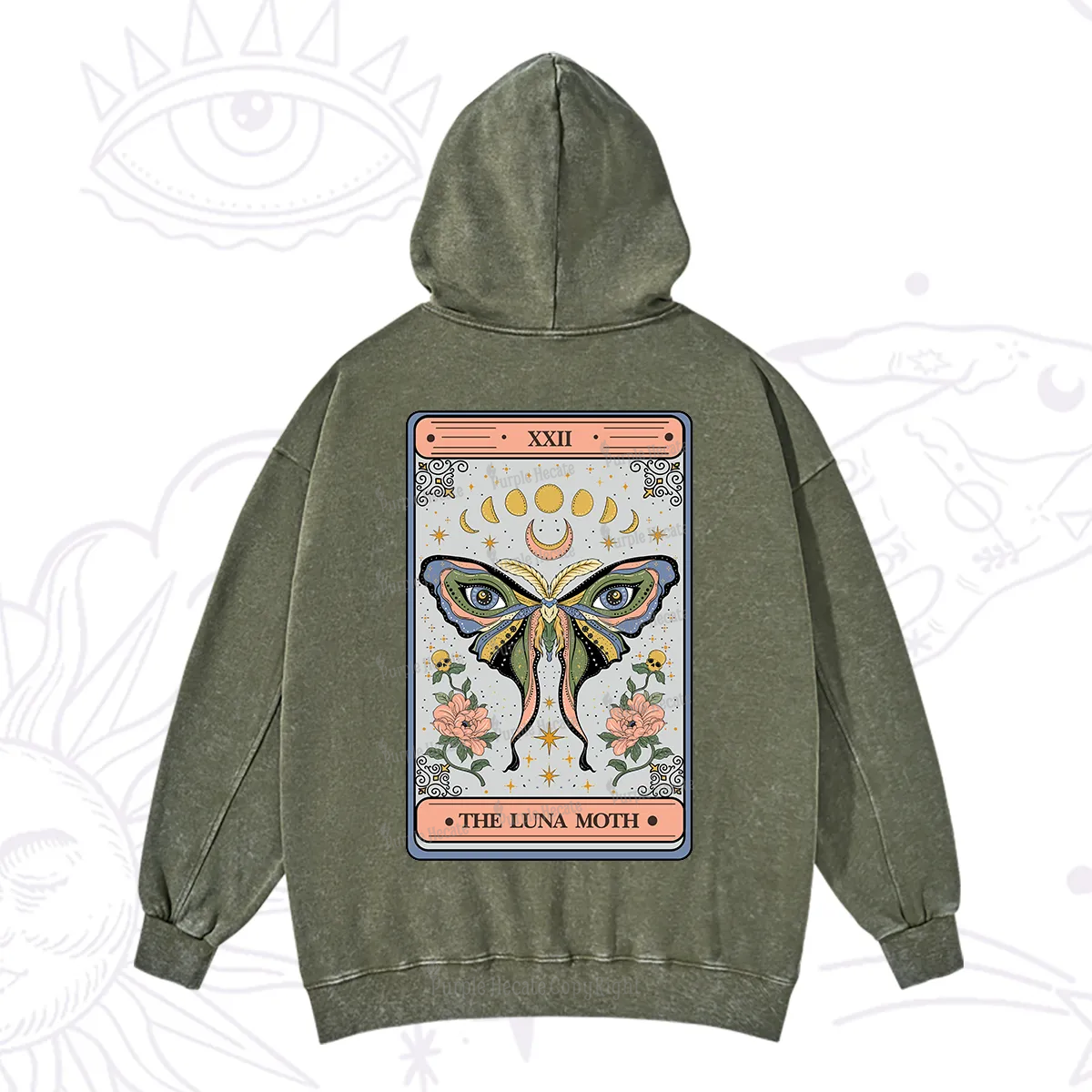 Purplehecate The Luna Moth Tarot Washed Hoodie