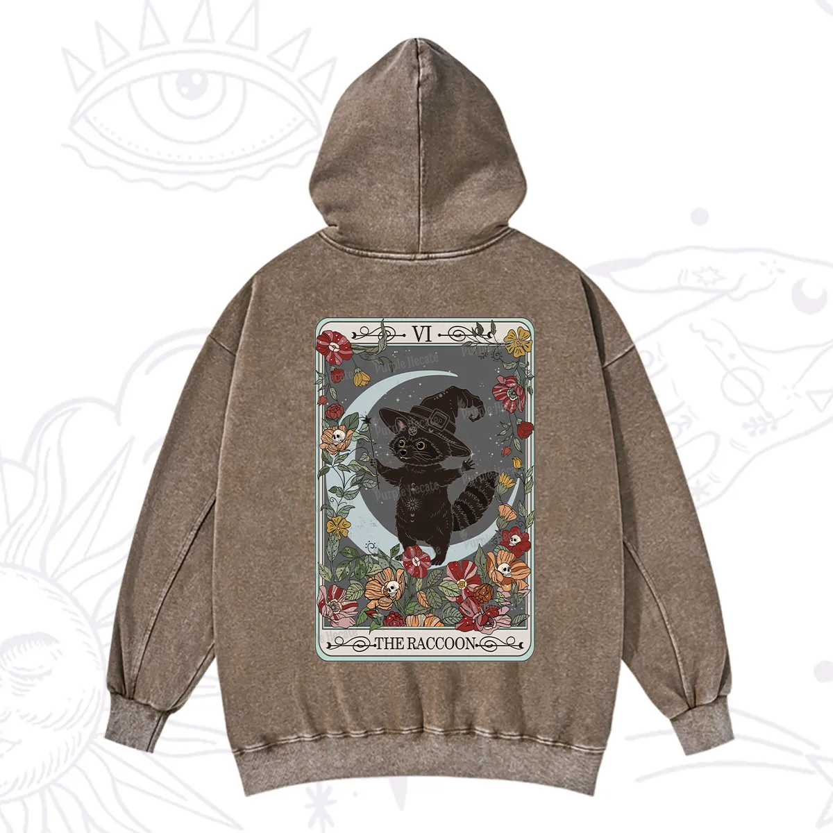 Purplehecate The Raccoon Tarot Washed Hoodie