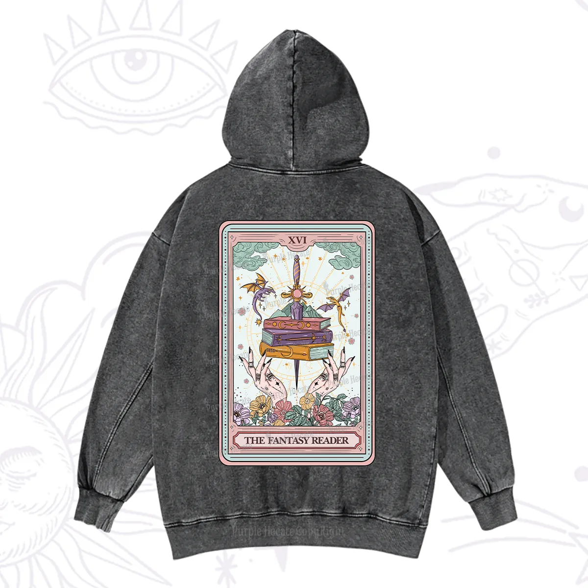 Purplehecate The Fantasy Reader Tarot Washed Hoodie