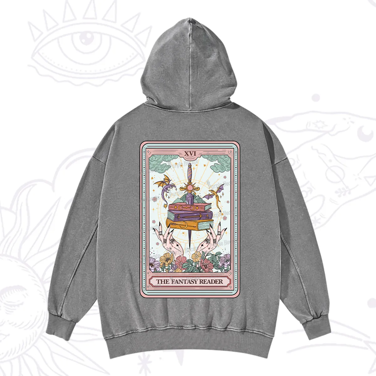 Purplehecate The Fantasy Reader Tarot Washed Hoodie