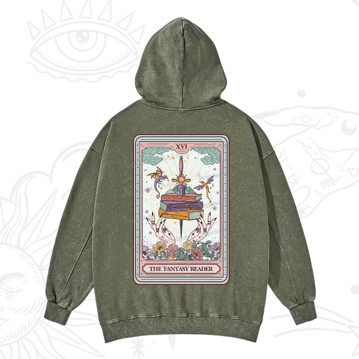 Purplehecate The Fantasy Reader Tarot Washed Hoodie