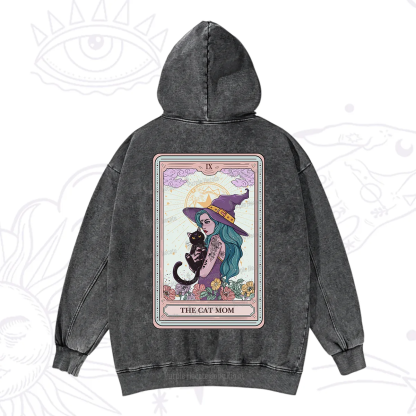 Purplehecate The Gothic Cat Mom Tarot Washed Hoodie
