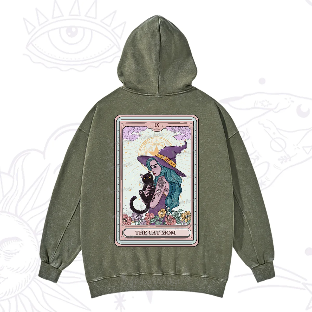 Purplehecate The Gothic Cat Mom Tarot Washed Hoodie