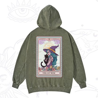 Purplehecate The Gothic Cat Mom Tarot Washed Hoodie