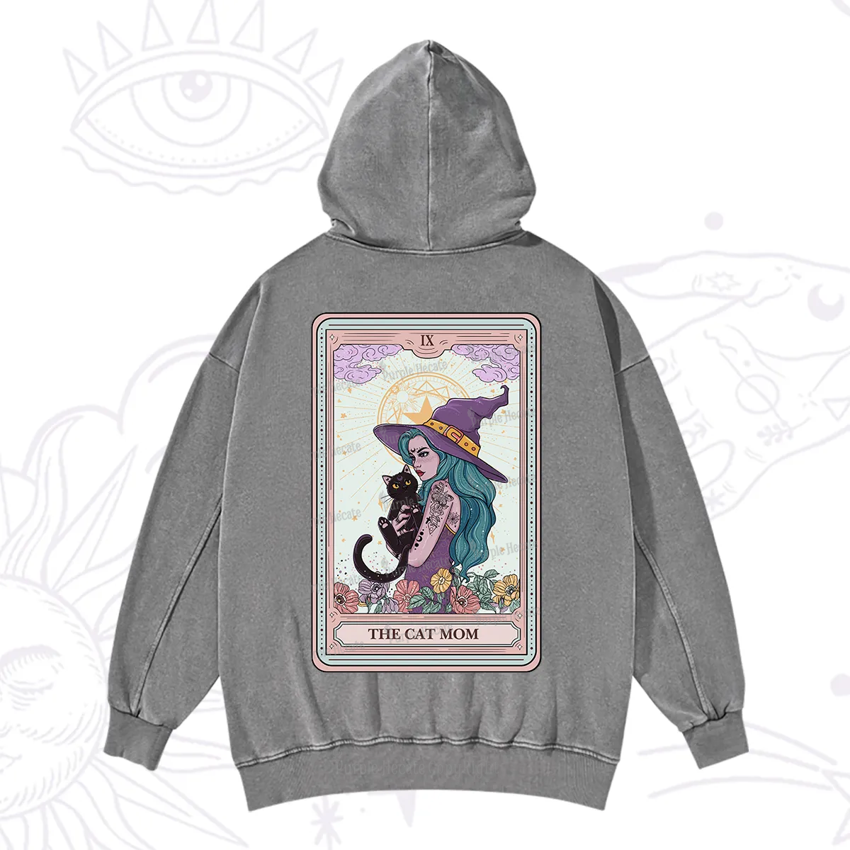 Purplehecate The Gothic Cat Mom Tarot Washed Hoodie