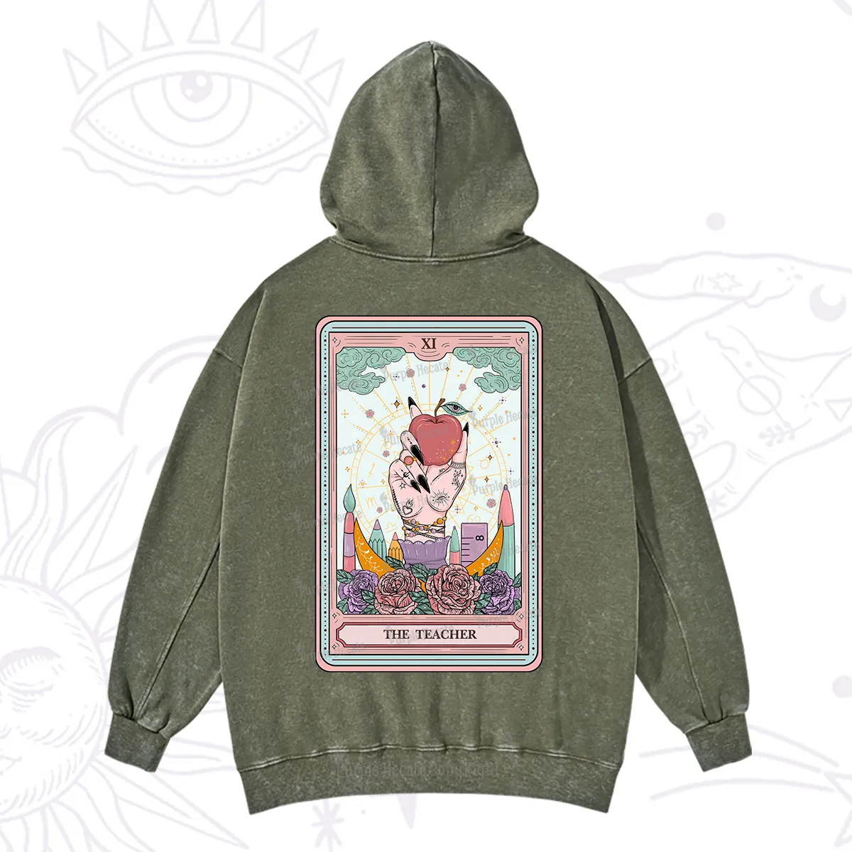 Purplehecate The Teacher Tarot Washed Hoodie
