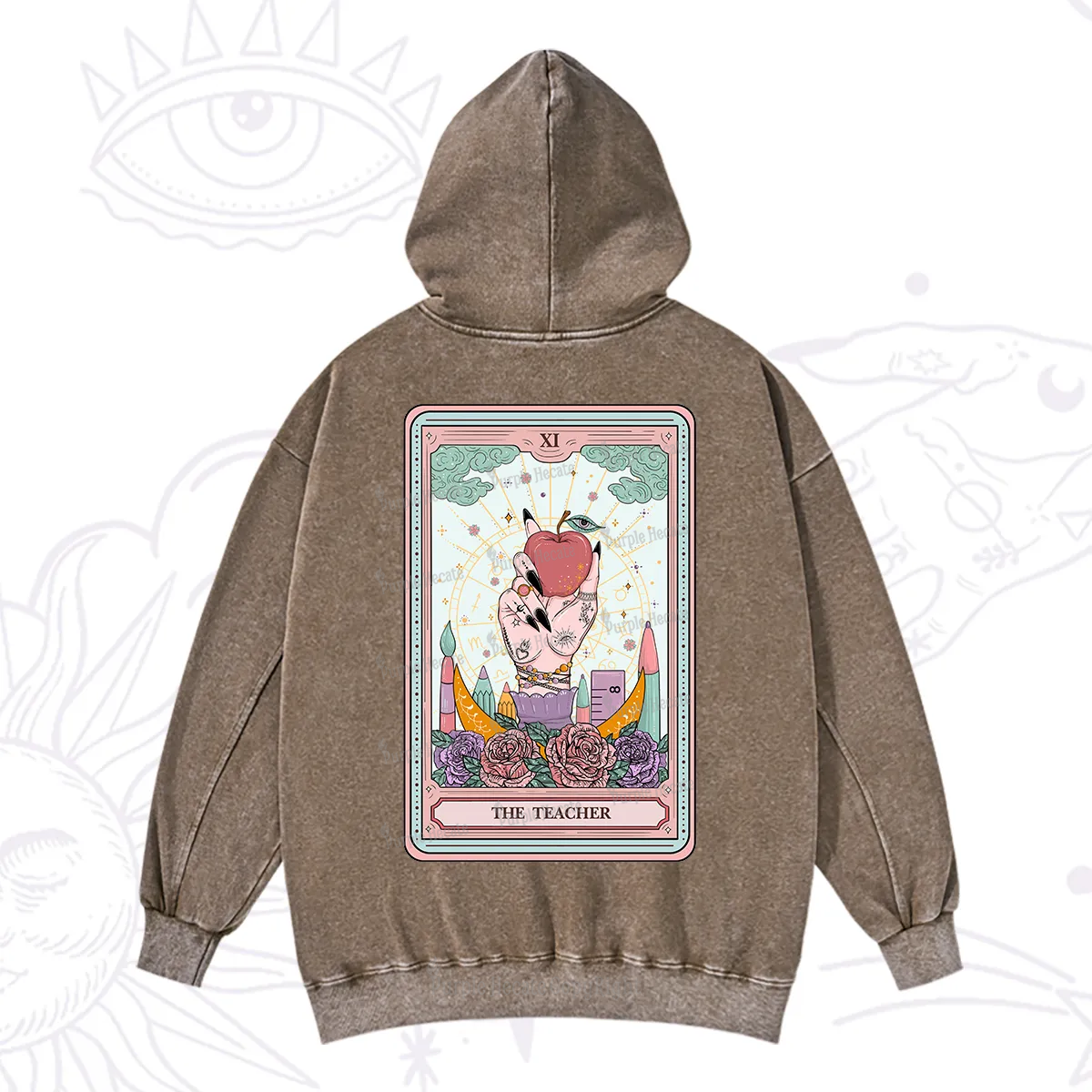 Purplehecate The Teacher Tarot Washed Hoodie