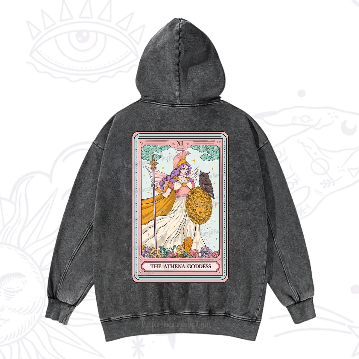 Purplehecate The Athena Goddess Tarot Washed Hoodie