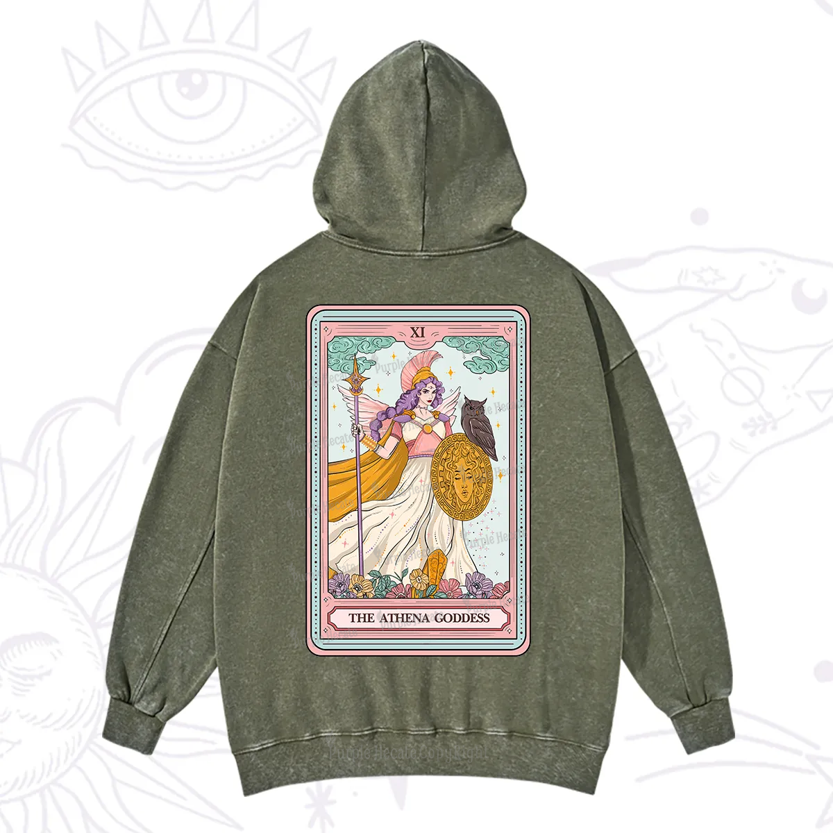 Purplehecate The Athena Goddess Tarot Washed Hoodie