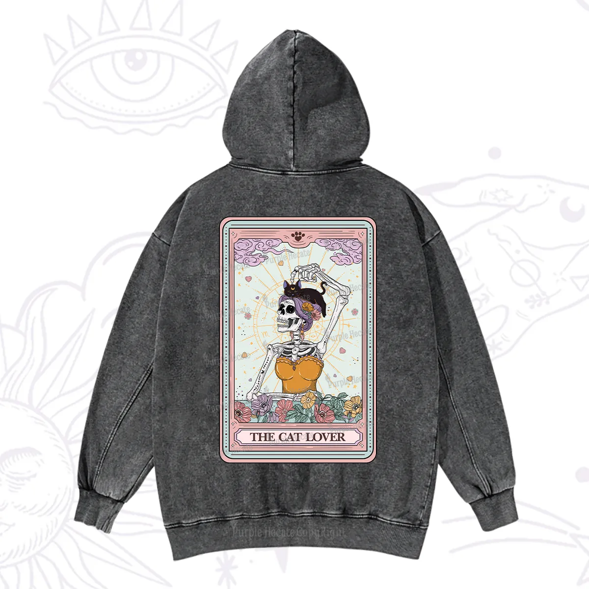 Purplehecate The Cat Lover Tarot Washed Hoodie