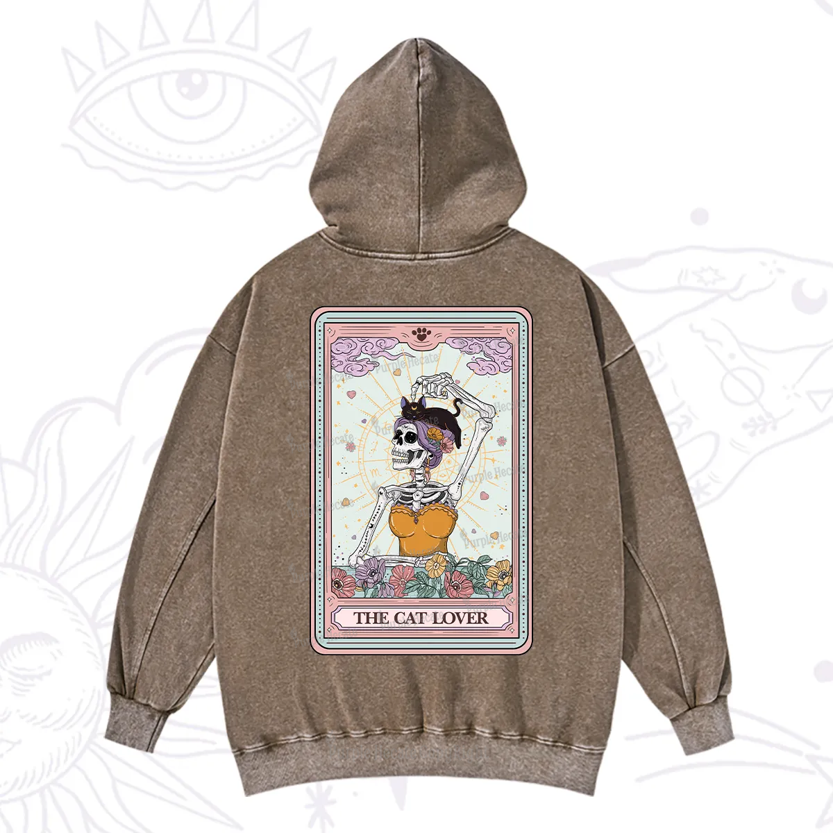 Purplehecate The Cat Lover Tarot Washed Hoodie