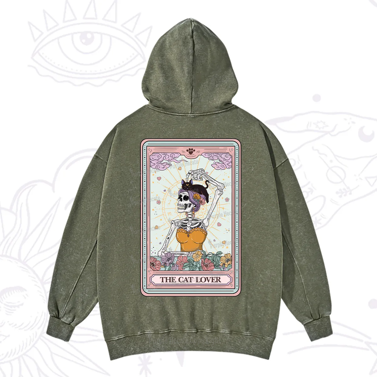 Purplehecate The Cat Lover Tarot Washed Hoodie