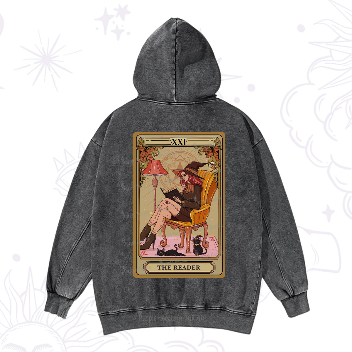 Purplehecate The Reader-Cat Mom Tarot Washed Hoodie