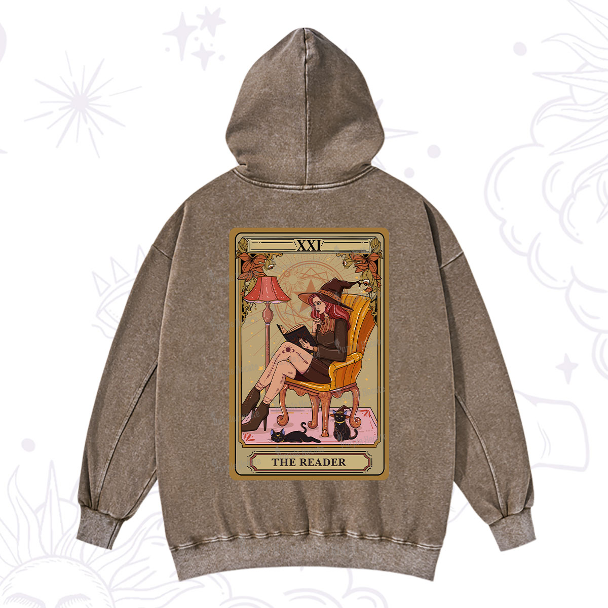 Purplehecate The Reader-Cat Mom Tarot Washed Hoodie