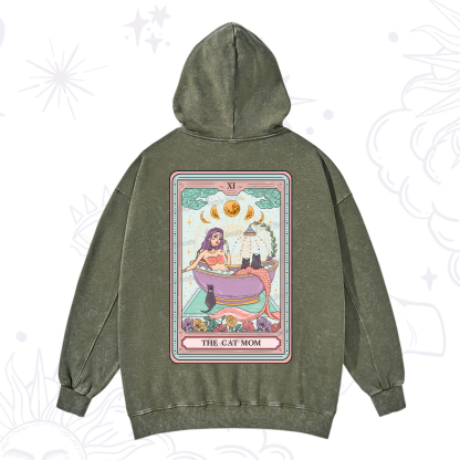 Purplehecate The Cat Mermaid Mom Tarot Card Washed Hoodie
