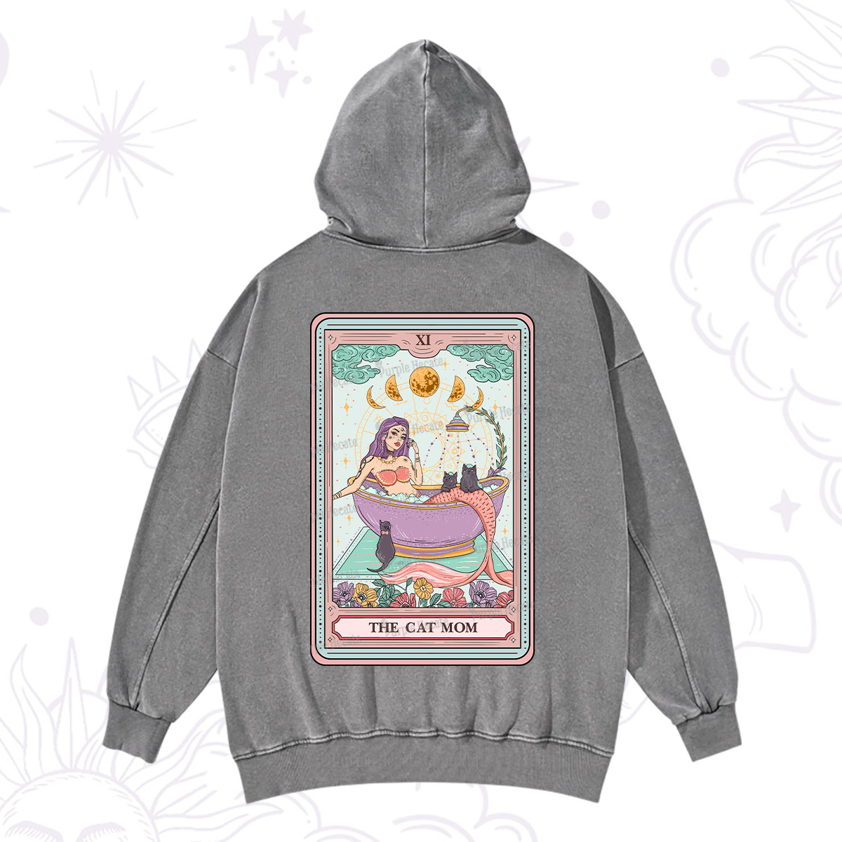 Purplehecate The Cat Mermaid Mom Tarot Card Washed Hoodie