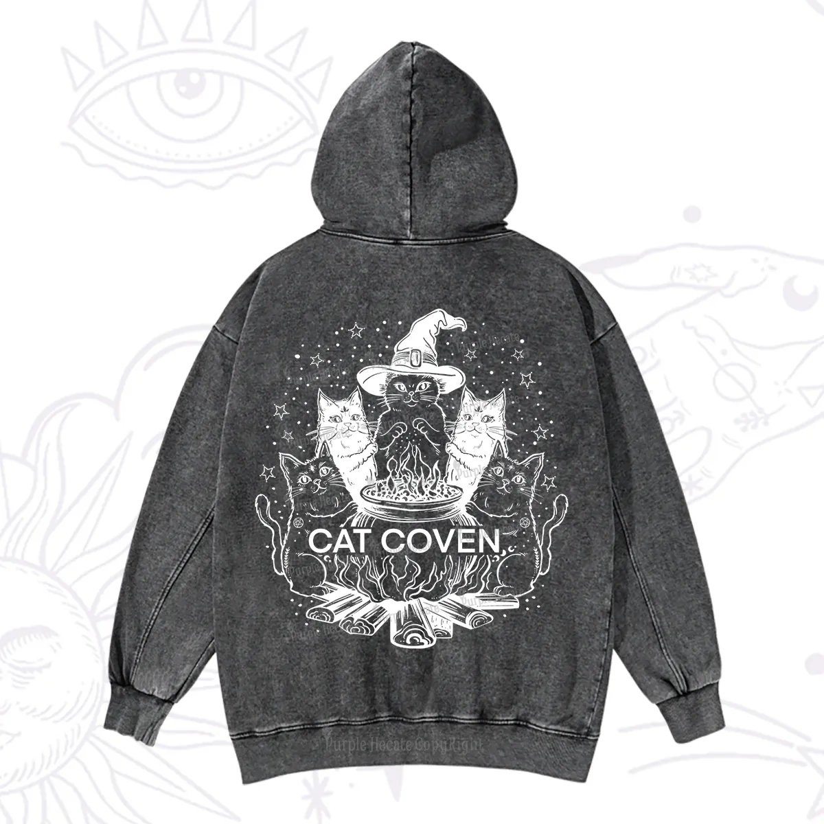 Purplehecate Witchy Cat Coven Washed Hoodie