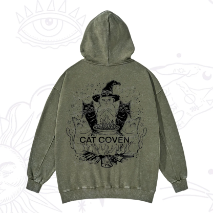 Purplehecate Witchy Cat Coven Washed Hoodie