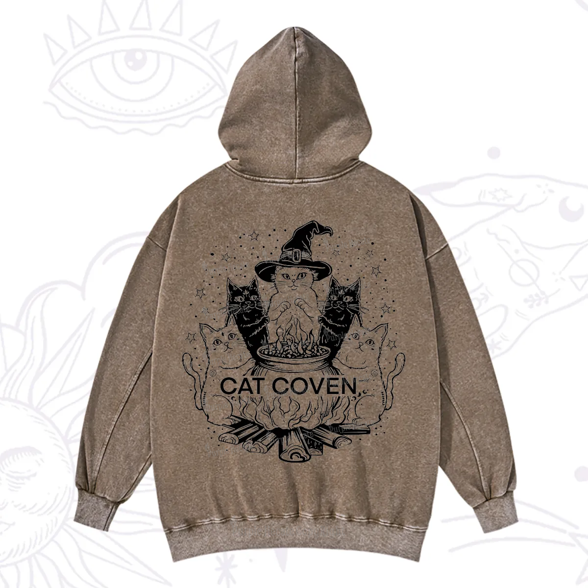 Purplehecate Witchy Cat Coven Washed Hoodie
