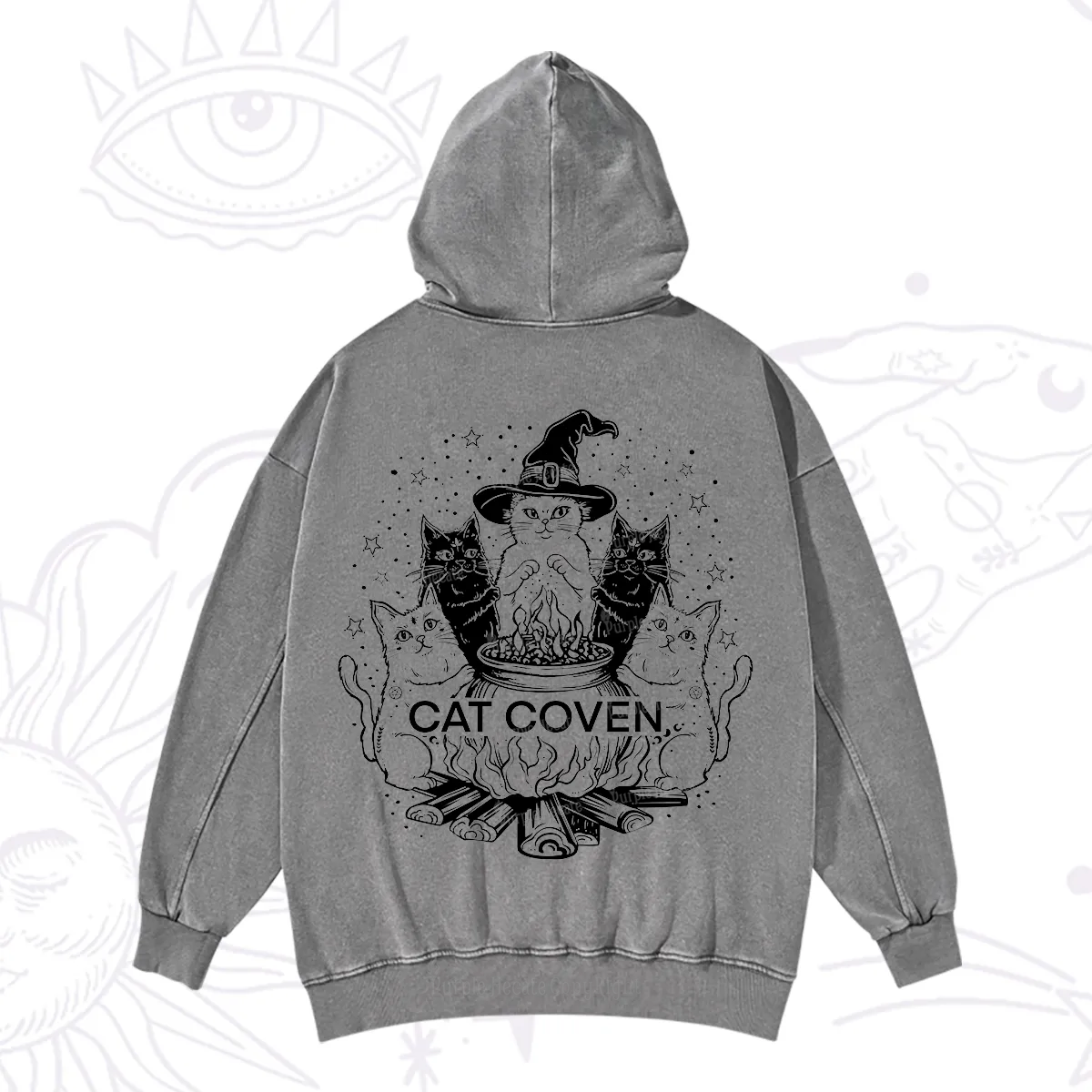 Purplehecate Witchy Cat Coven Washed Hoodie